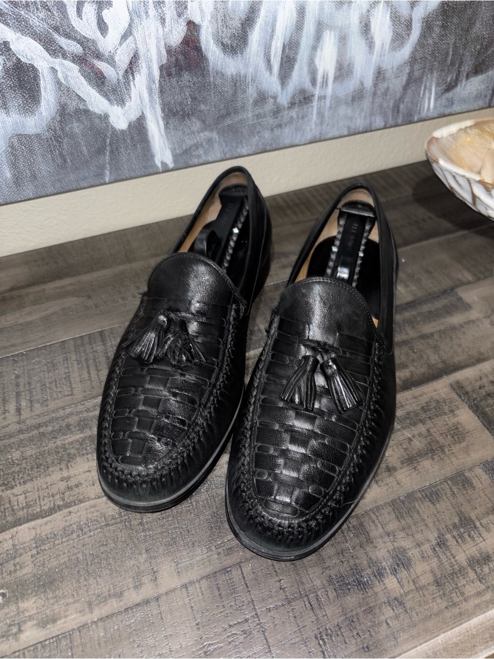 Johnston & Murphy Black Woven Tassel Loafers MENS 9.5 - Picture 9 of 11